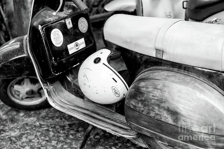 City Photograph - White Scooter Helmet in Naples by John Rizzuto