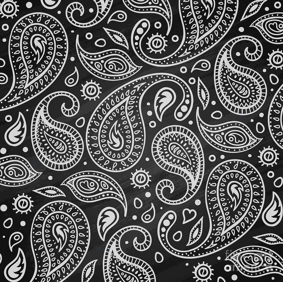White sketches floral paisley on black bacground Digital Art by Afli ...
