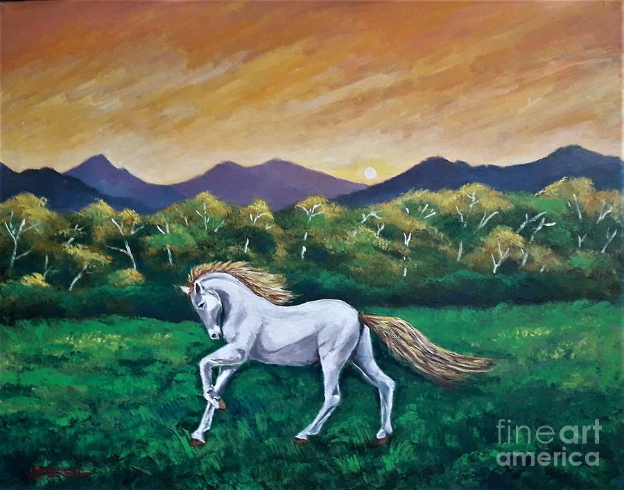 White Stallion Horse Painting by Jean Pierre Bergoeing
