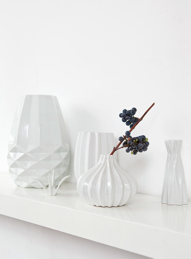 White Structured Vases On Shelf Photograph by Gonkel/stegeman