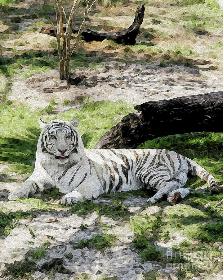 White Tiger at Rest Digital Art by Kenneth Montgomery