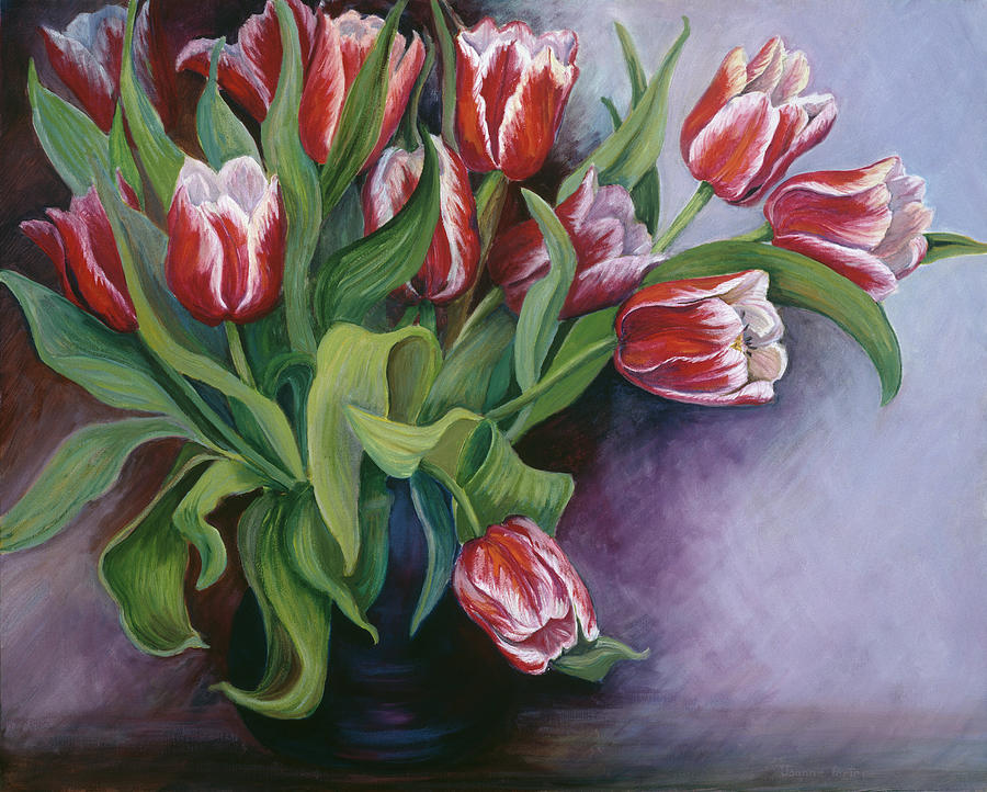 White Tipped Red Tulips Painting by Joanne Porter - Fine Art America