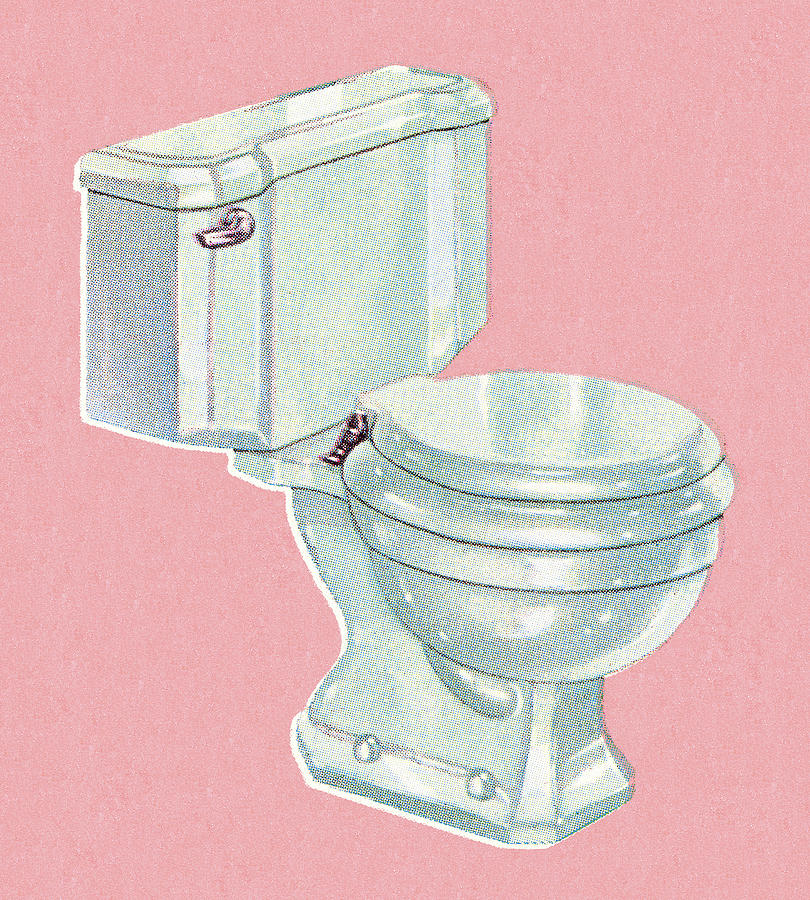 Vintage Drawing - White Toliet on Pink Background by CSA Images