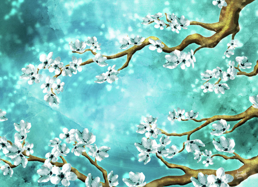 Tranquility Blossoms - Winter White and Blue Digital Art by Laura Ostrowski