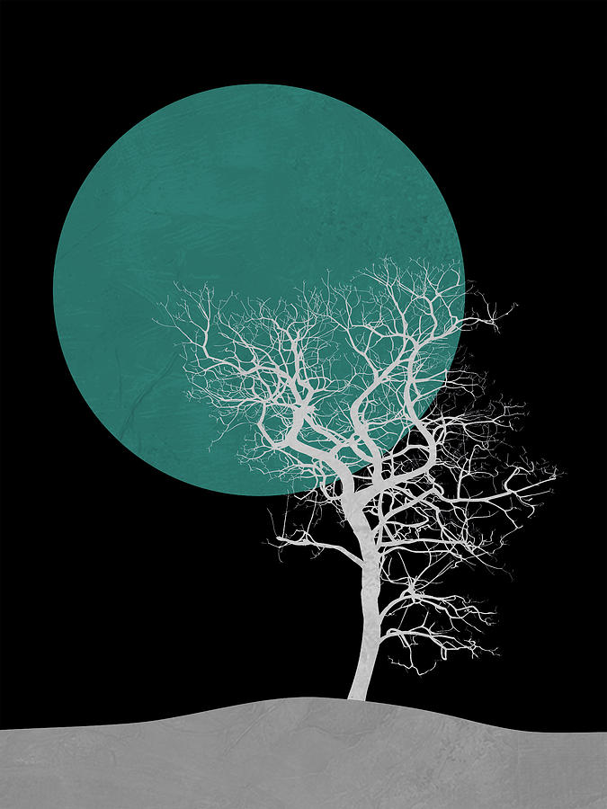 Flower Mixed Media - White Tree and Big Moon by Naxart Studio