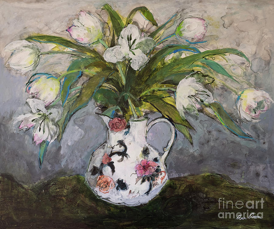 White Tulips In An Ironstone Jug, 2019 Painting By Ann Oram - Fine Art ...