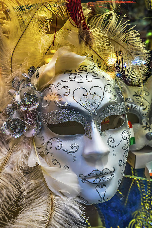 White Venetian Mask Feathers, Venice Photograph by William Perry - Fine ...