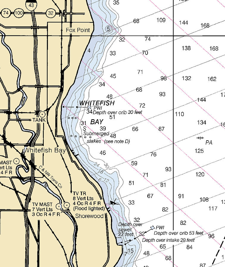 Whitefish Bay-lake Michigan Nautical Chart Mixed Media by Sea Koast ...