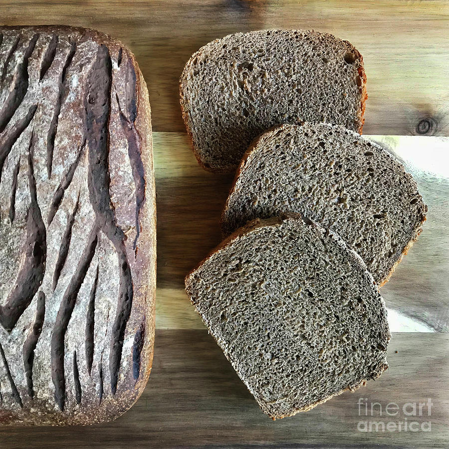 Whole Grain Rye Sourdough With Caraway Seeds. Pine Bark Score 2 Photograph by Amy E Fraser