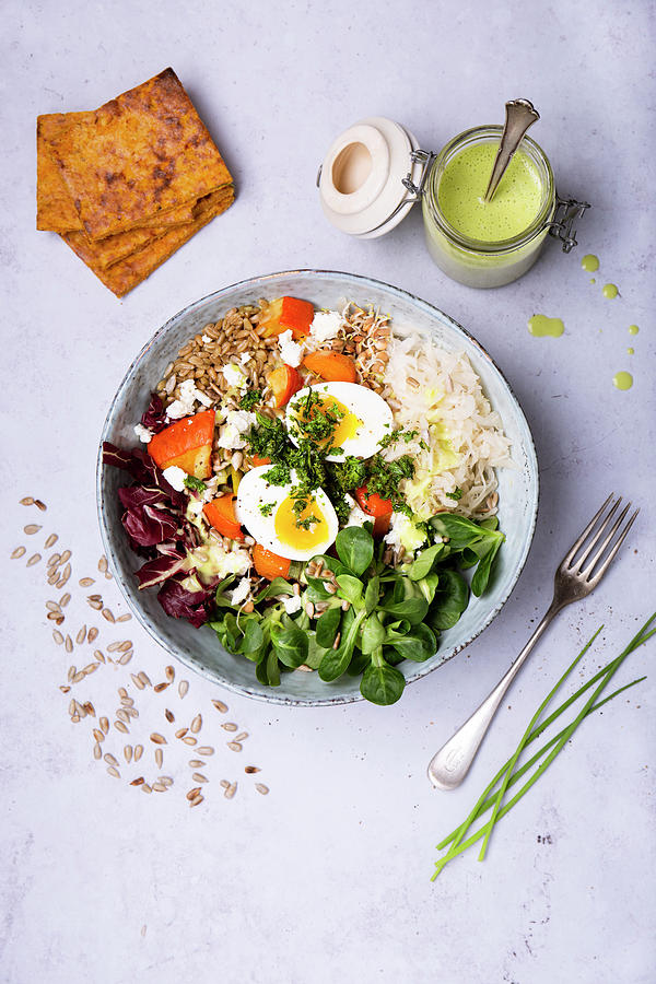 Wholegrain Vegetable Bowl With Egg Photograph by Tina Engel