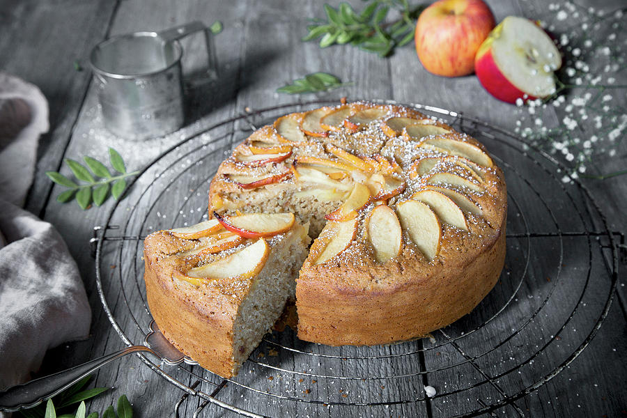 Wholemeal Apple Cake, Slice, On A Wire Rack Photograph by Denise Rene Schuster
