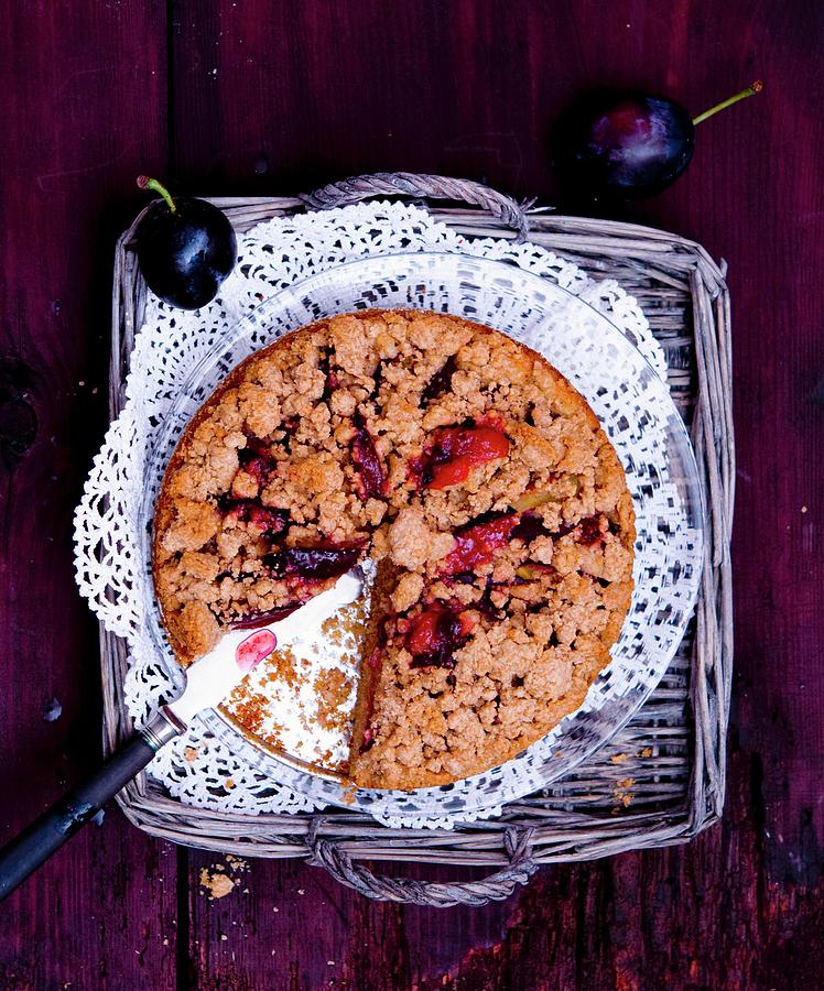 Wholemeal Damson Cake With Crumbles, Sliced Photograph by Udo Einenkel