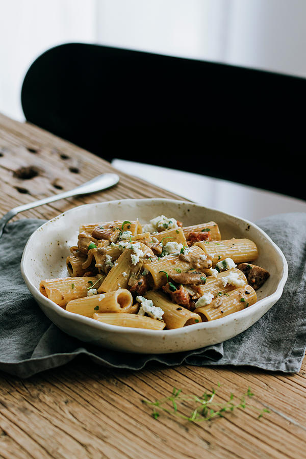 Wholemeal Rigatoni With Porcini Mushrooms And Blue Cheese Photograph by Monika Rosa