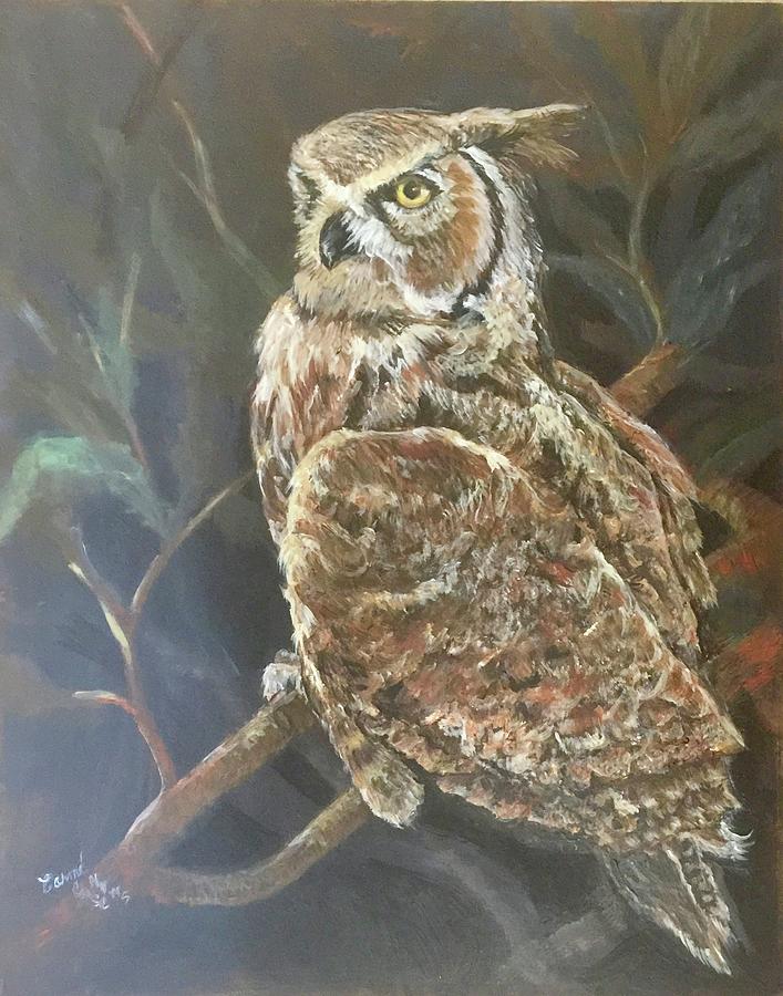 Whoo, The Great Horned Owl of,Course Painting by Charme Curtin