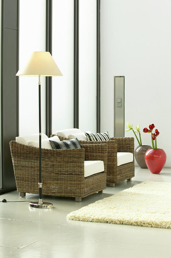 Wicker Armchairs In Elegant, Modern Living Room Photograph by Werner Krauss