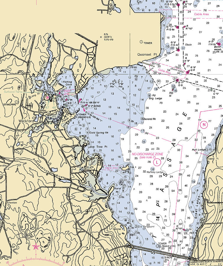 Wickford rhode Island Nautical Chart _v3 Mixed Media by Bret Johnstad