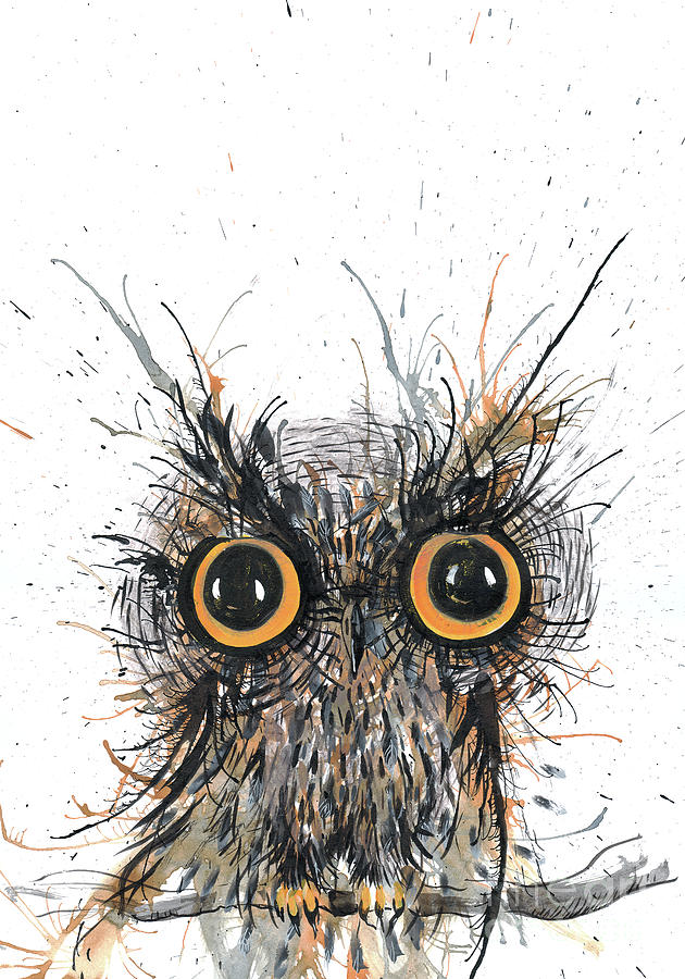 Wide Eyed Owl, Watercolor Painting by Faisal Khouja