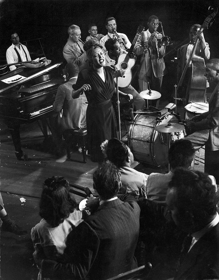 Billie Holiday Photograph - Wilbur De Paris;Franz Jackson;Billie Holiday;James P. Johnson;Cozy Cole;Al Mott;Josh White by Gjon Mili