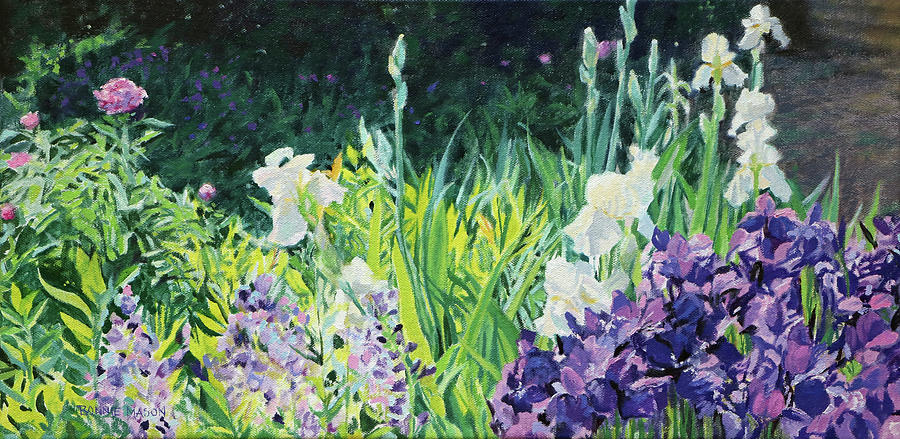 Wild Abandon - Irises, Peonies and Baptisia in the garden in May Painting by Bonnie Mason