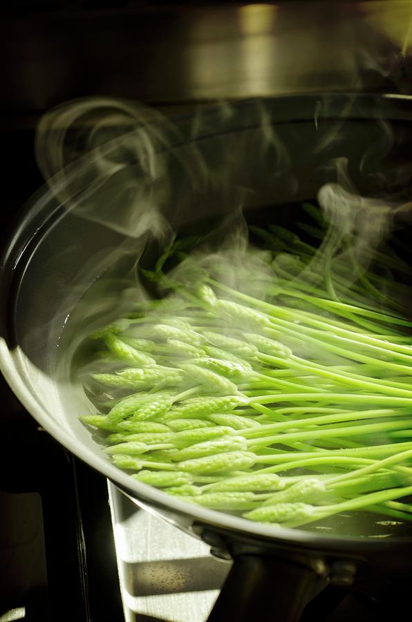 Wild Asparagus Being Boiled In Water Photograph by Watson, Jamie