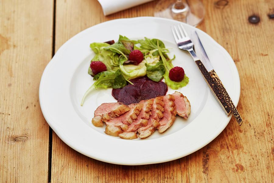 Wild Duck Breast With Beetroot Carpaccio Photograph by Herbert Lehmann