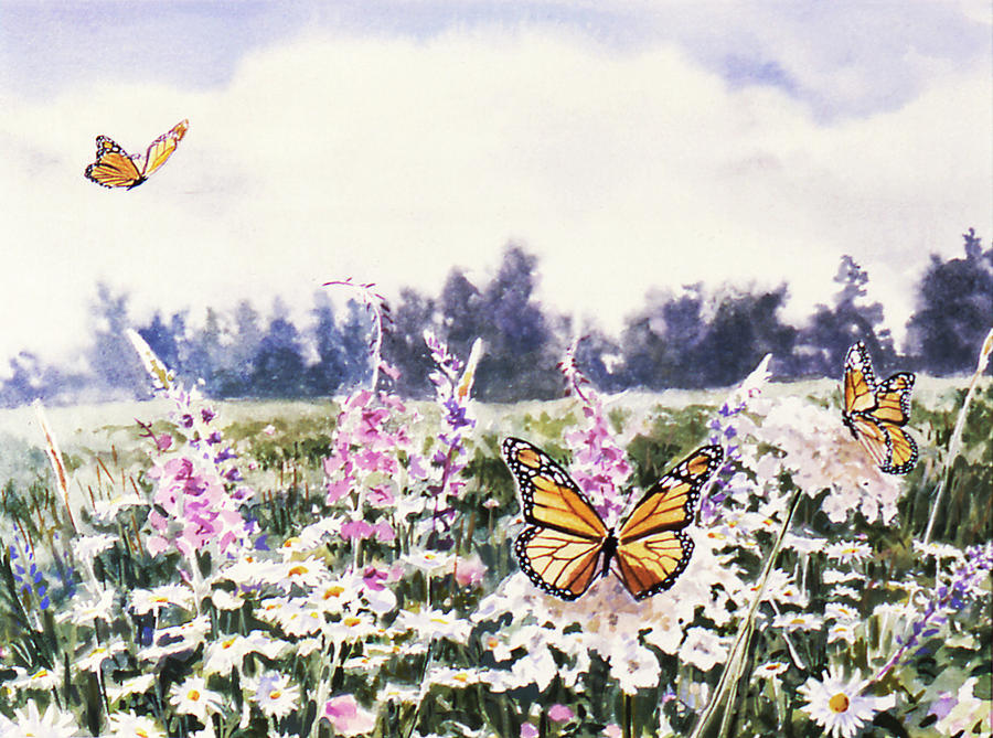 Wild Flowers & Butterflies Painting by Joel Ogard