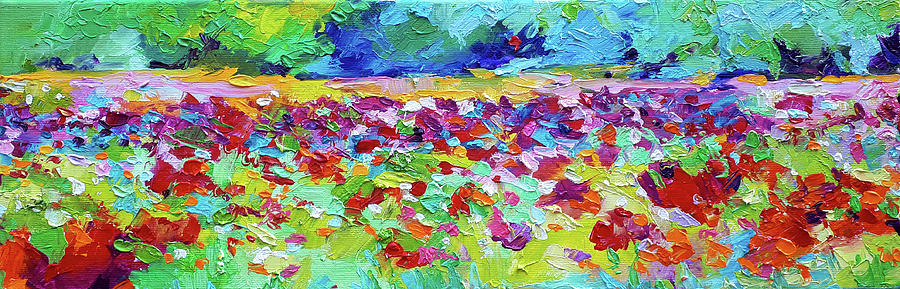 Wild Flowers Field -Oil on Canvas - Original Painting Painting by Soos Roxana Gabriela