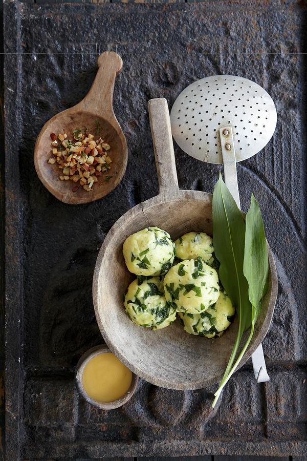 Wild Garlic And Potato Dumplings With Barnaise Sauce Photograph by Anke Schtz