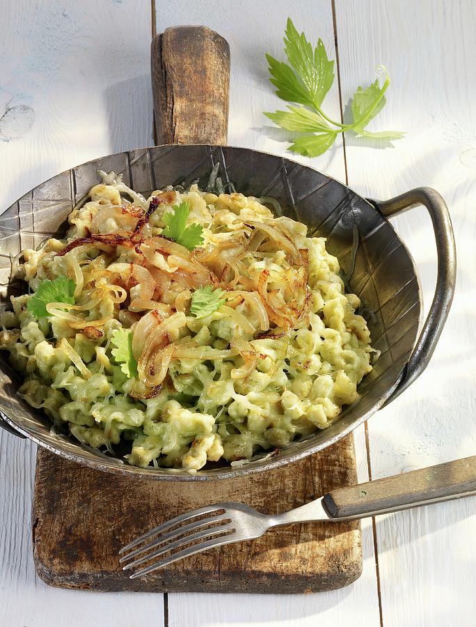 Wild Garlic Sptzle soft Egg Noodles From Swabia With Onions Photograph by Jrgen Holz
