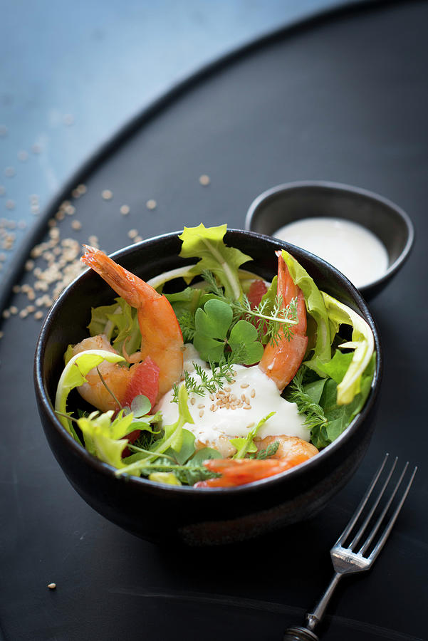 Wild Herb Salad With Shrimps Photograph by Manuela Rther