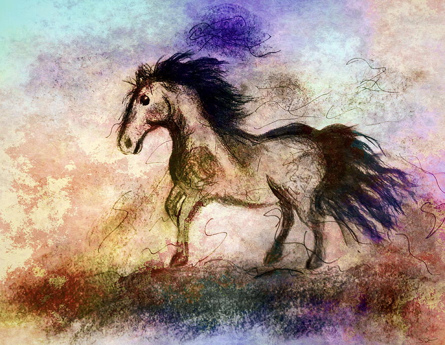 Wild Horse Cave Painting Drawing by Abstract Angel Artist Stephen K