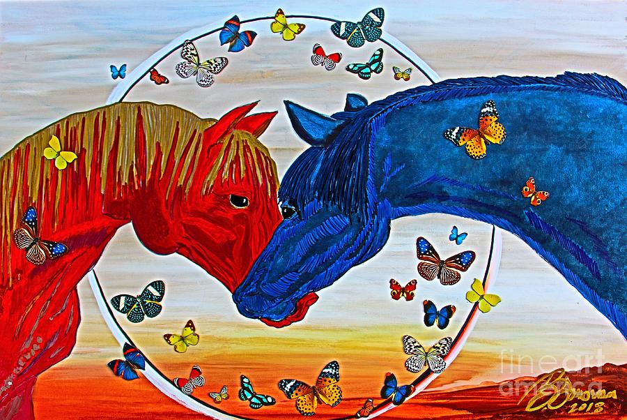 Wild Horses Eclipse Painting by Barbara Donovan