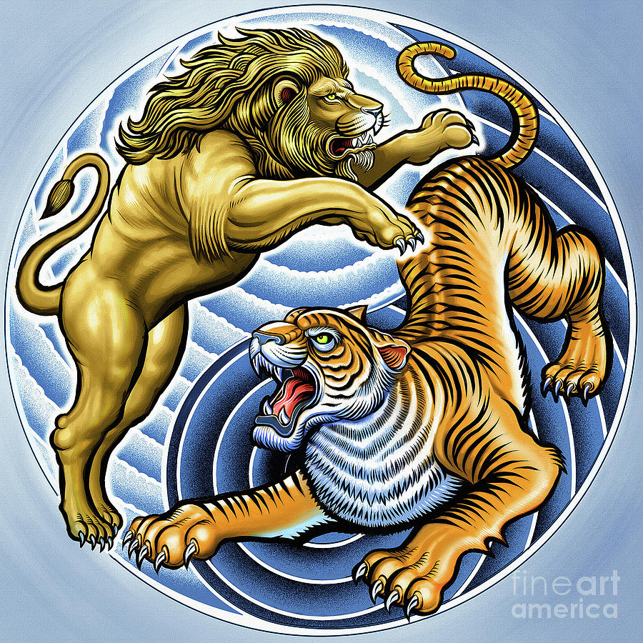 Lion Painting - Wild Lion and Tiger  by Gull G