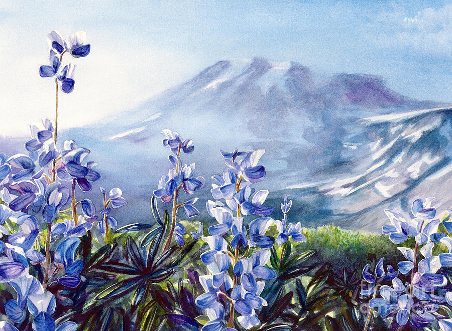 Mount Rainier National Park Painting - Wild Lupine on Mount Rainier by Jacqueline Tribble