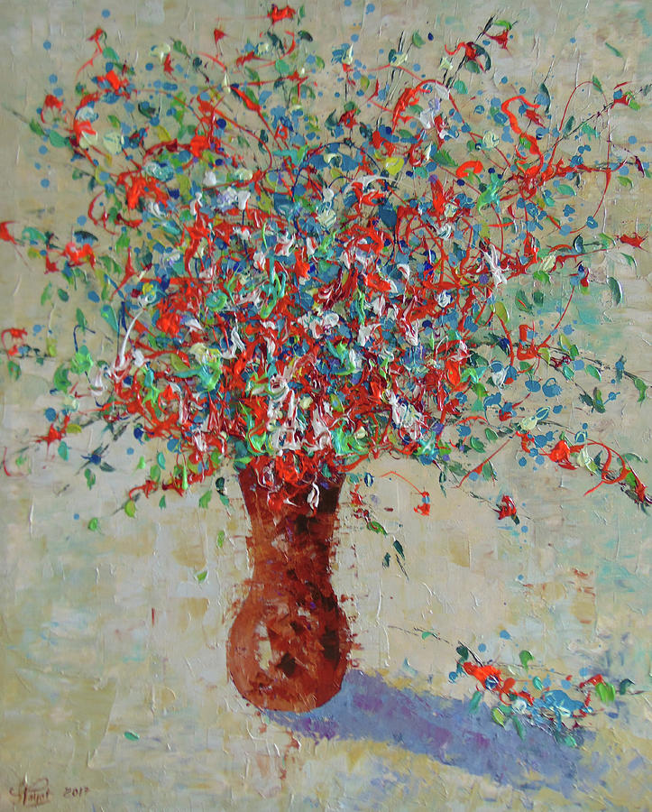 Wild red flowers Painting by Frederic Payet