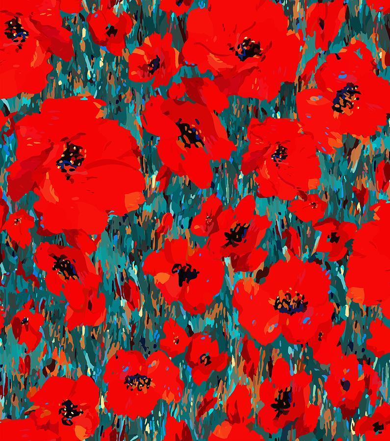 Flower Digital Art - Wild Red Poppies by L Diane Johnson