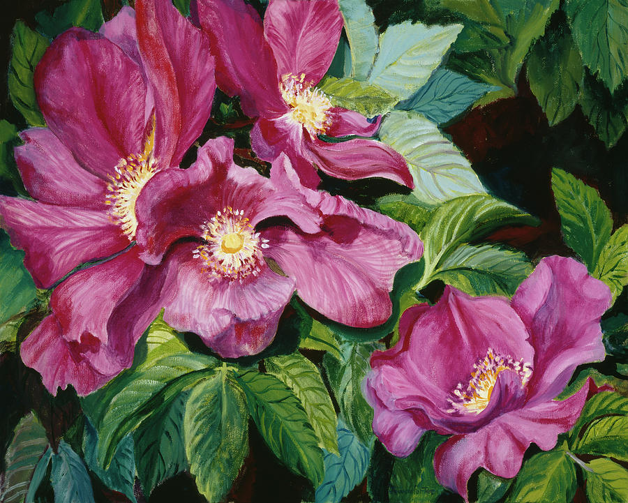 Wild Red Roses Painting by Joanne Porter