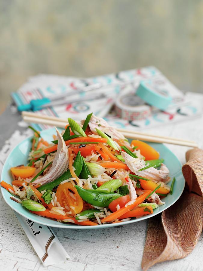 Wild Rice Salad With Chicken And Vegetables asia Photograph by Gareth Morgans