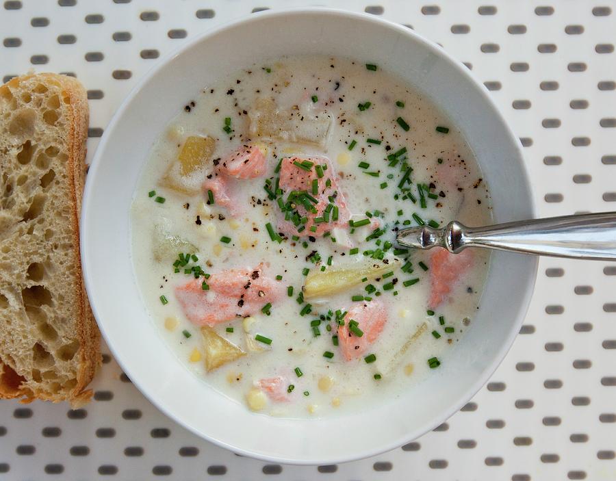 Wild Salmon Chowder With Sweetcorn Photograph by William Boch