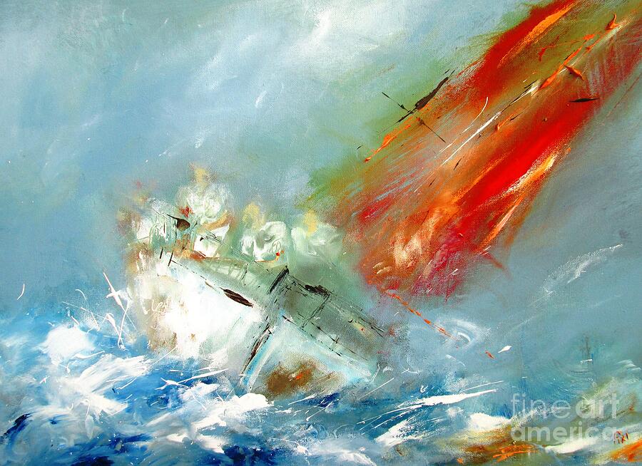Wild Semi Abstract Paintings Of A Sailboat  Painting by Mary Cahalan Lee - aka PIXI