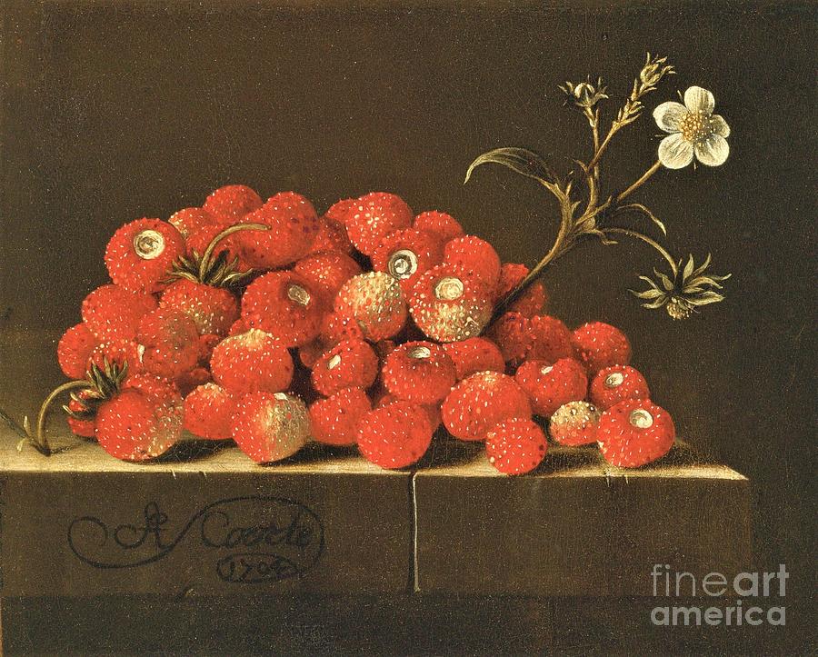 Fruit Painting - Wild strawberries on ledge by Thea Recuerdo