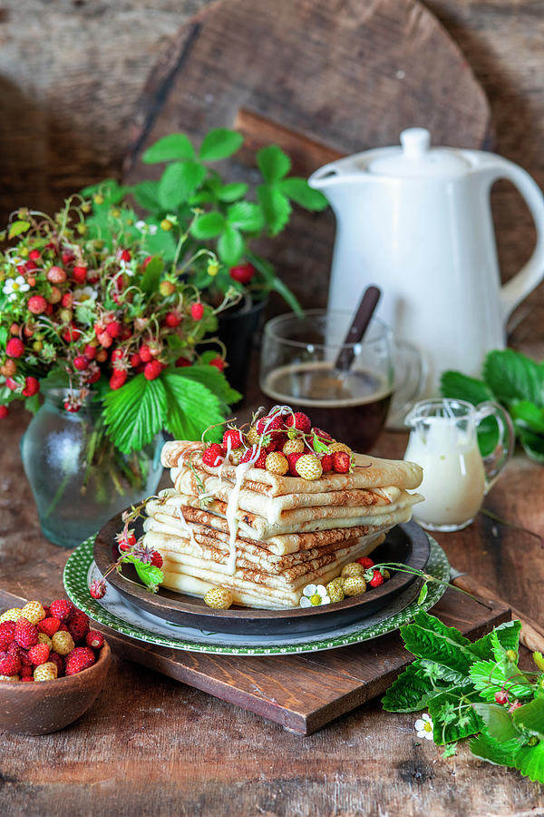Wild Strawberry Crepes With Creamy Sauce Photograph by Irina Meliukh