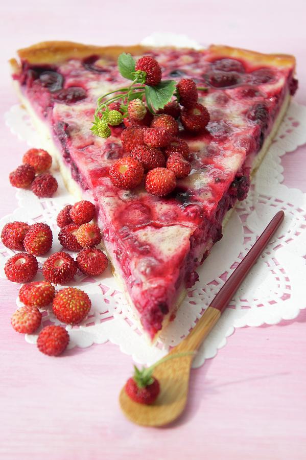 Wild Strawberry Tart With Marzipan Photograph by Martina Schindler