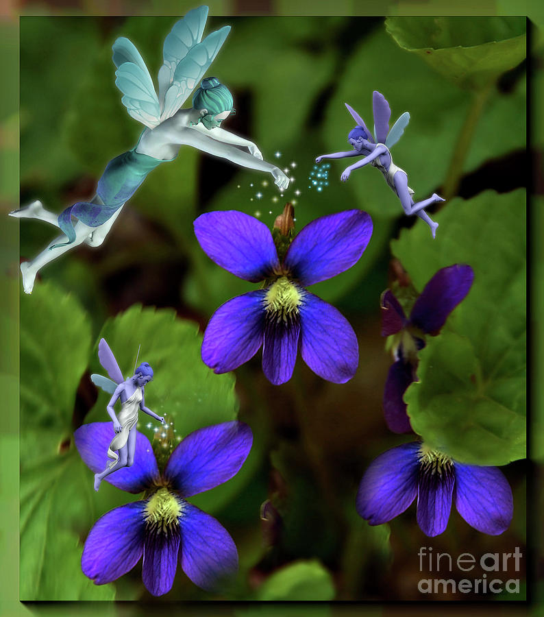 Wild Violets and Forest Fairies Digital Art by Elaine Manley