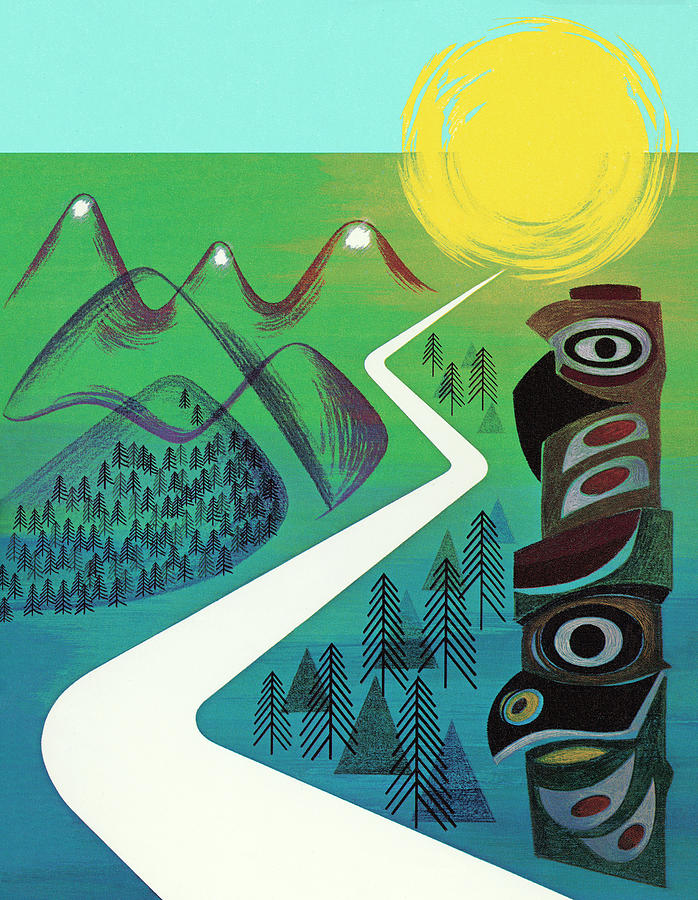 Nature Drawing - Wilderness Road and Totem Pole by CSA Images