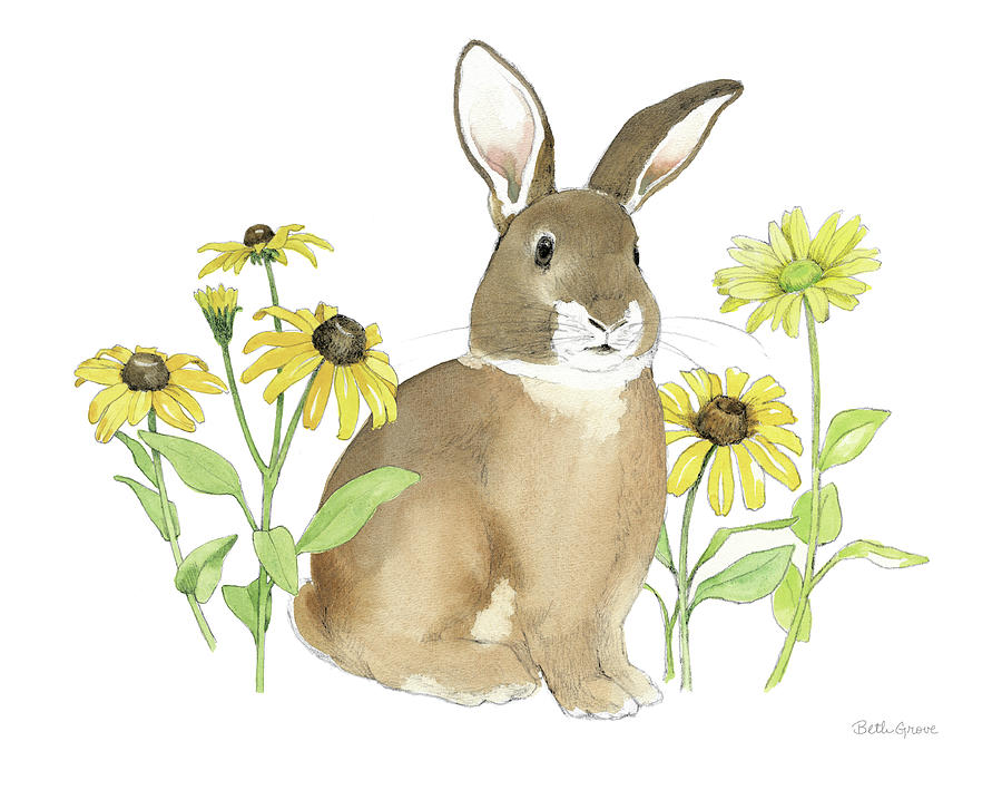 Daisy Painting - Wildflower Bunnies IIi by Beth Grove