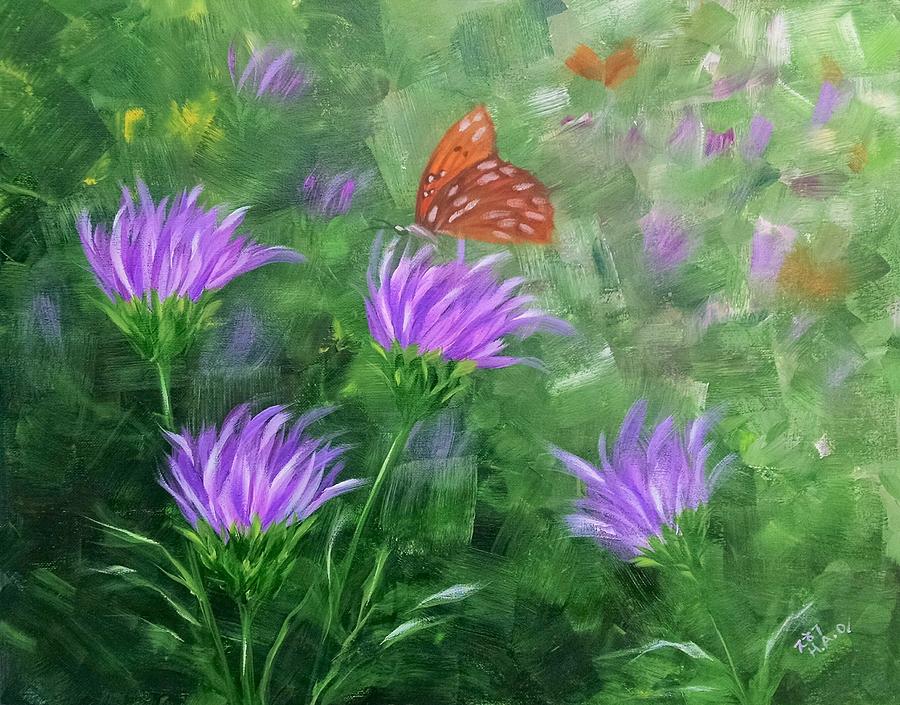 Wildflowers and a Butterfly Painting by Helian Cornwell