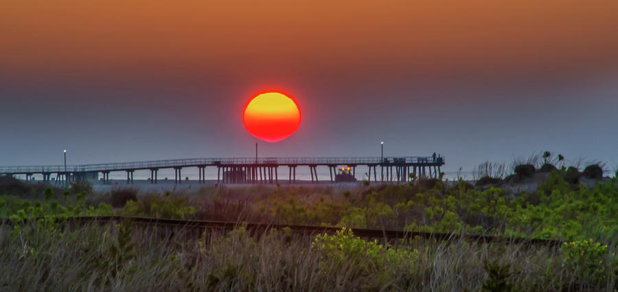 Wildwood Crest Pier - Big Red Sunrise Photograph by Bill Cannon