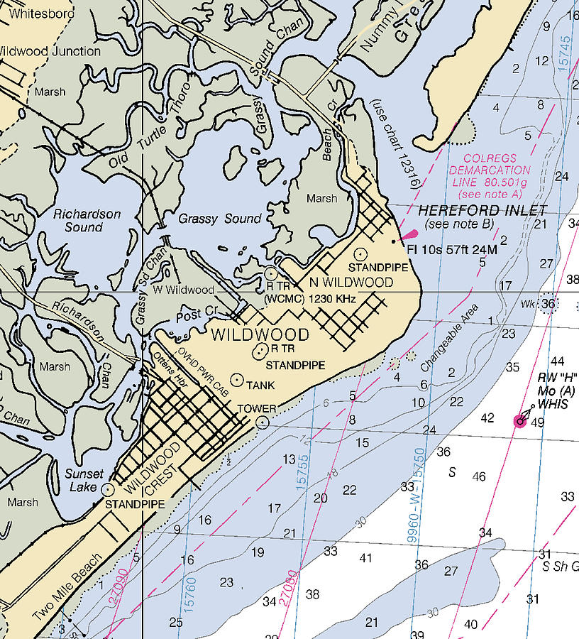 Wildwoodnew Jersey Nautical Chart Mixed Media by Sea Koast Pixels