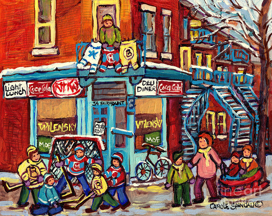 Hockey Painting - WILENsKYS WINTER SCENES MONTREAL STREET HOCKEY ART C SPANDAU QUEBEC SNOWSCENE PAINTING CANADIAN ART  by Carole Spandau